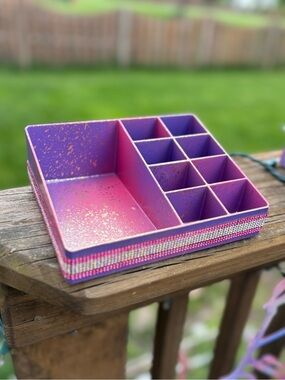 Pink & Purple Multi-Compartment Desk Organizer-rhinestone trim! FREE GIFT!